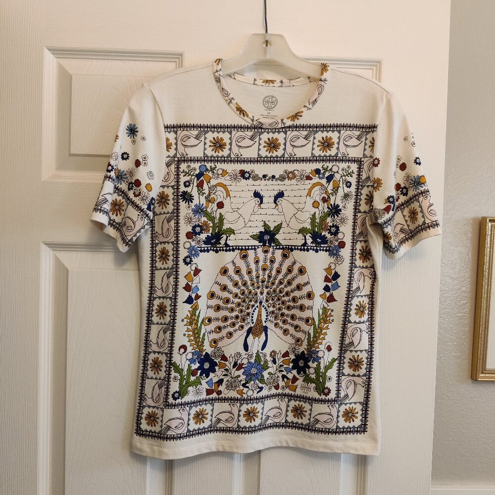 Tory Burch Kerry Peacock Meadows Printed T Shirt SZ XS